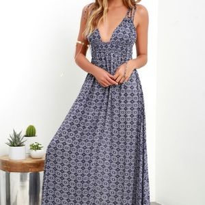 Lulus Field Day Navy Blue Print Maxi Dress